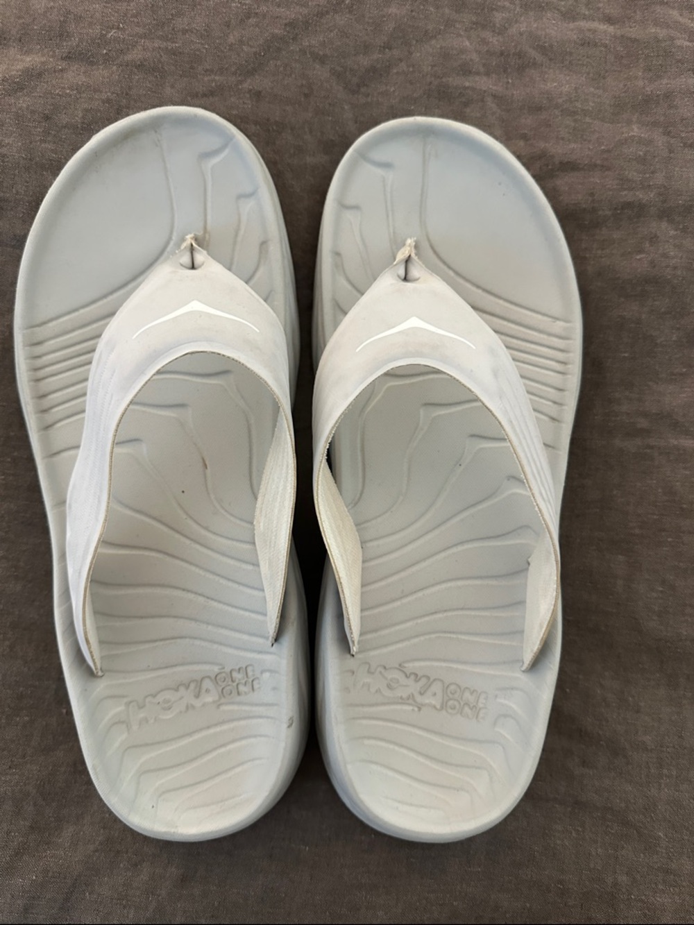 HOKA light Gray Foam Flip Flops